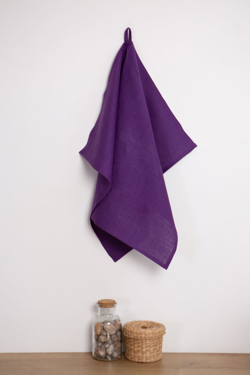 Violet organic linen towel. Perfect gift for Mother's day. Natural cloth decor.