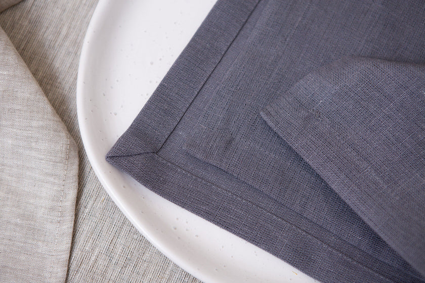 Grey organic linen napkins with mitered corners. The color №3. Washable Natural Eco-friendly linen dinning.