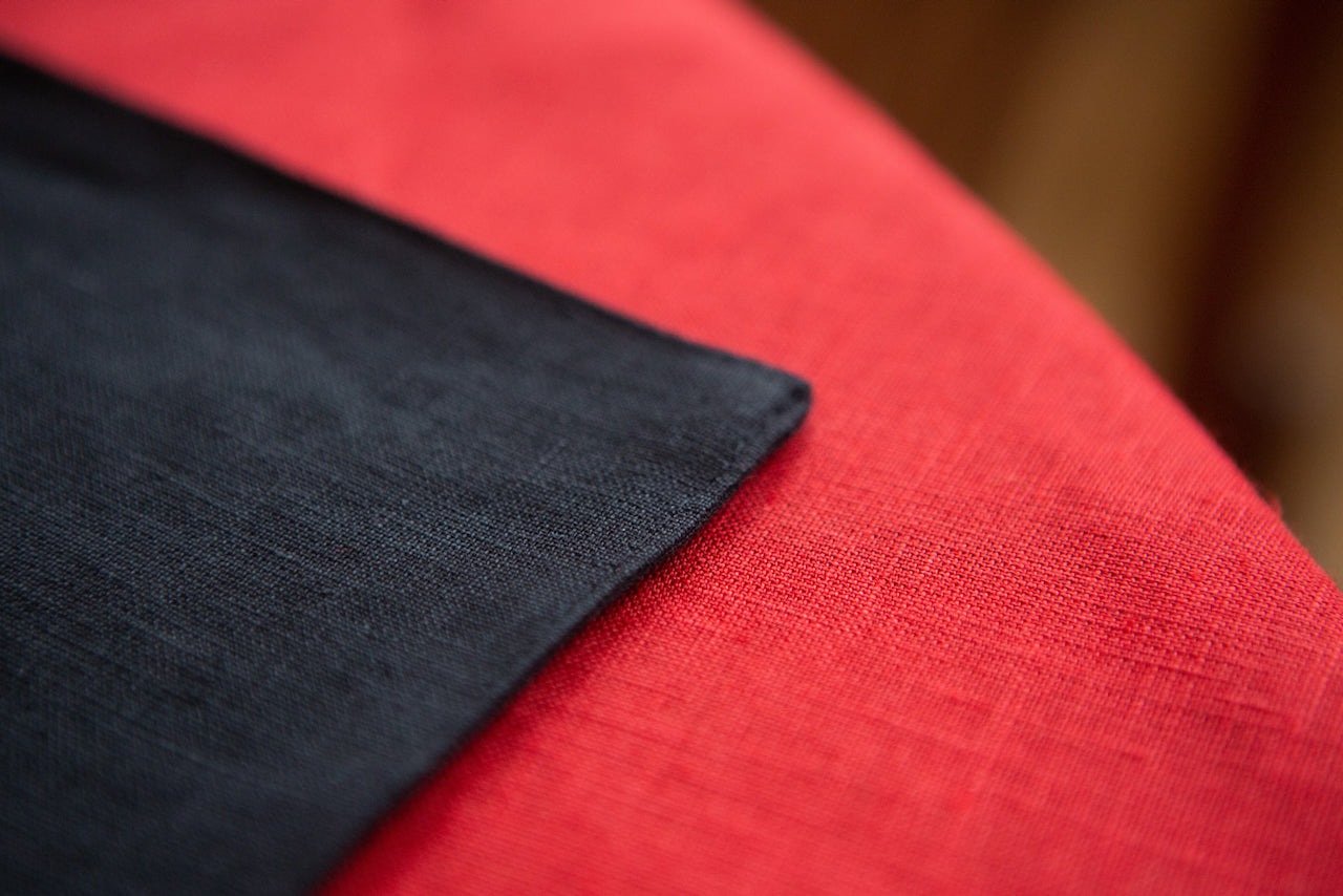 Black organic linen placemats. Washable. Reusable. Sustainable home decor. CoolLinen store. Perfect gift. Christmas. Valentine's day. Thanksgiving decor.