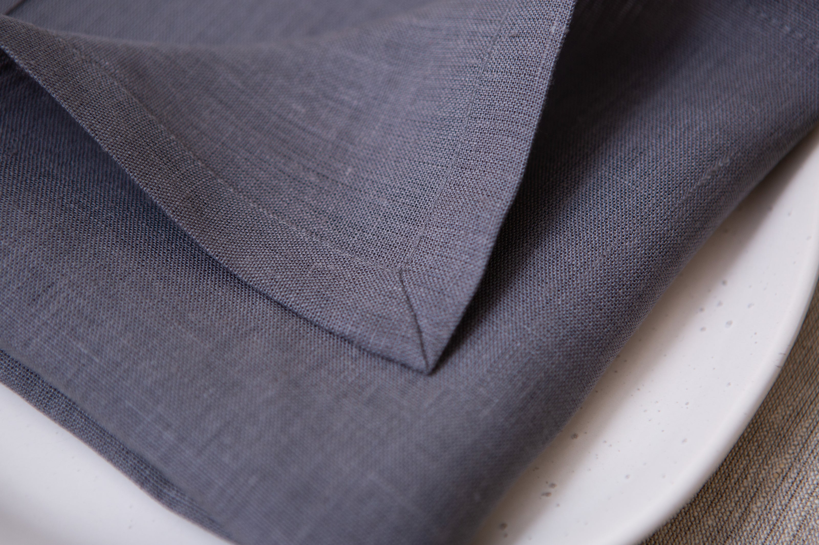 Stylish grey linen napkins with mitered corners. Sustainable, zero-waste, and perfect for every meal. Wholesale orders. Linen gift. Mother's day home decor.