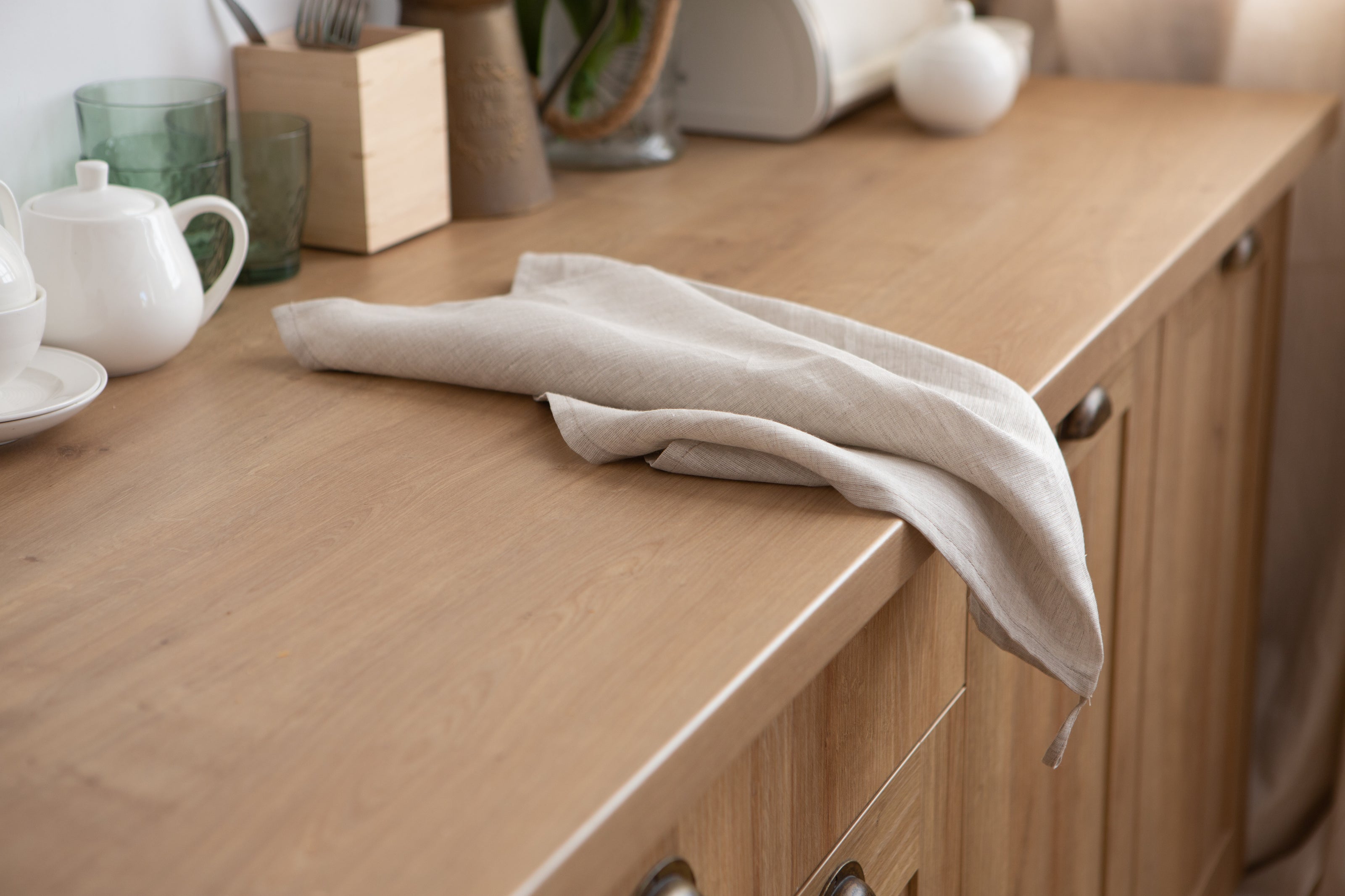 Luxury natural beige linen towel – an elegant and sustainable choice for bath, kitchen, or dining settings.