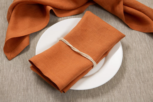 Terracotta organic linen napkin for a Thanksgiving table