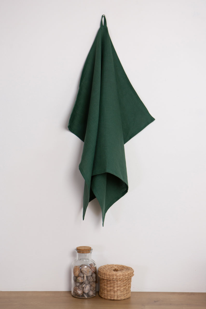 Basil-colored natural linen towel, Christmas and Thanksgiving table linens decor.