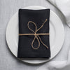 Black organic linen napkin with mitered corners – moody Halloween and holiday table decor