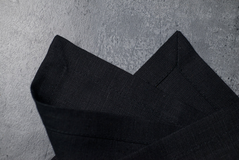 Black linen dinner napkin, reusable organic cloth napkin for table setting, eco friendly flax napkin for wedding and everyday use