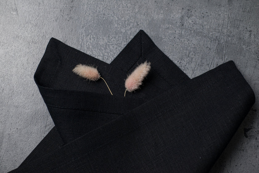 Premium black linen napkin made from natural flax, elegant reusable table napkin for fine dining and wedding table setting