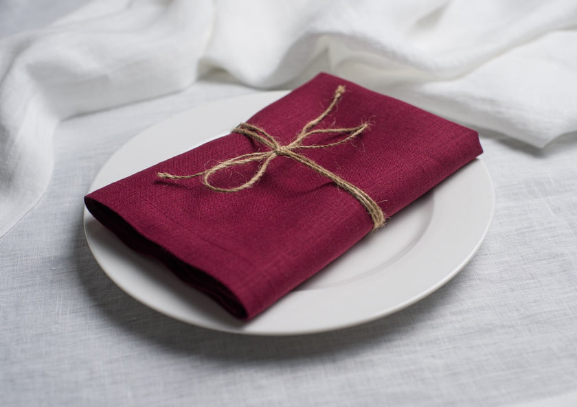 Plum purple stonewashed linen napkin – Halloween table setting