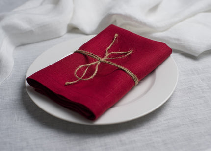 Wine red stonewashed linen napkin – Halloween table setting
