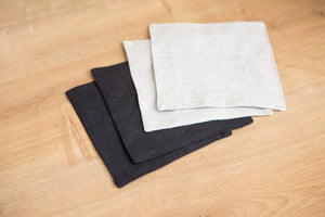 Organic linen napkins in varied colors. COCKTAIL size.