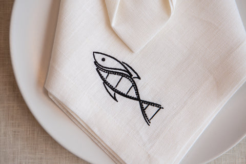 Embroidered Linen Napkins: Custom Logo, Organic Flax, Set of 12, Size 18*18 inch