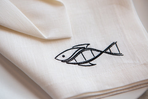 Embroidered Linen Napkins: Custom Logo, Organic Flax, Set of 12, Size 18*18 inch