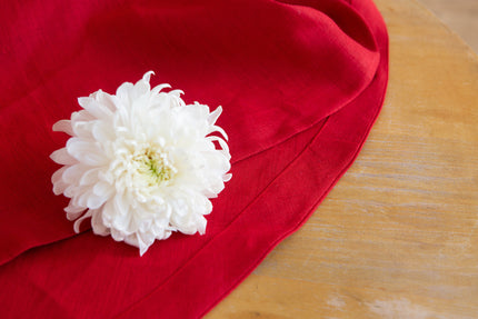 Red round linen table cloth. Custom sizes available.