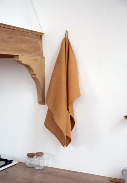 Honey organic linen towel – warm, earthy, and perfect for eco-friendly home decor and gifting.