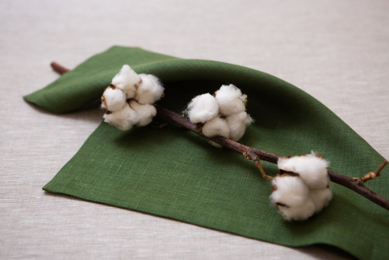 Green organic linen napkins are a refreshing and eco-friendly choice for any table setting. The vibrant hue of green symbolizes growth, harmony, and renewal, creating a lively and invigorating atmosphere. Choosing organic linen napkins reflects a commitment to sustainability and responsible consumerism. When people interact with green organic linen napkins, they may feel a sense of connection to nature and a heightened appreciation for the environment. Color #32.