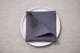 Sustainable grey linen napkins with mitered corners. Perfect for lunch, dinner, or cocktail settings. Holidays home decor. Reusable, washable napkins. Natural cloth. Wholesale