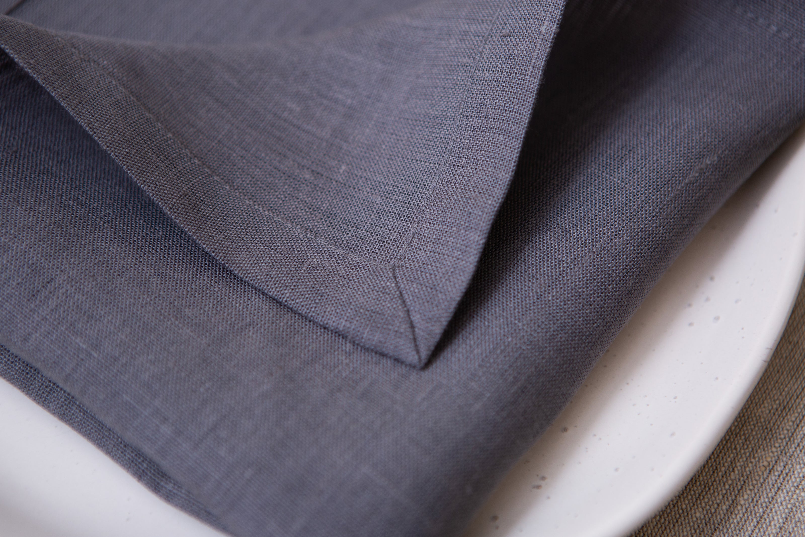 Stylish grey linen napkins with mitered corners. Sustainable, zero-waste, and perfect for every meal. Wholesale orders. Linen gift. Mother's day home decor. 