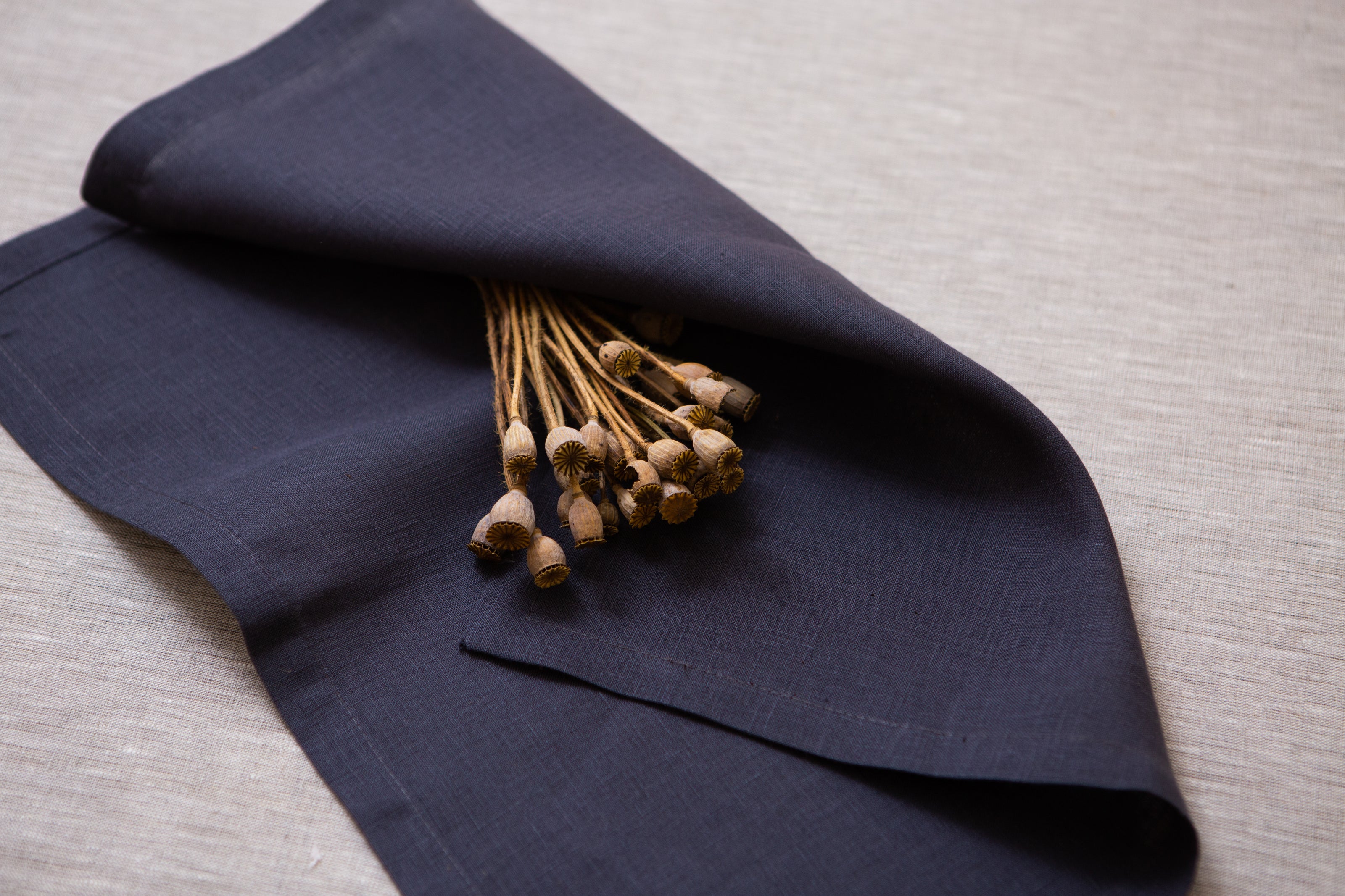 Eco-friendly slate linen napkins: washable, zero-waste, and elegant for your home table decor. Wholesale bulk orders. Perfect linen gift. Custom order. 