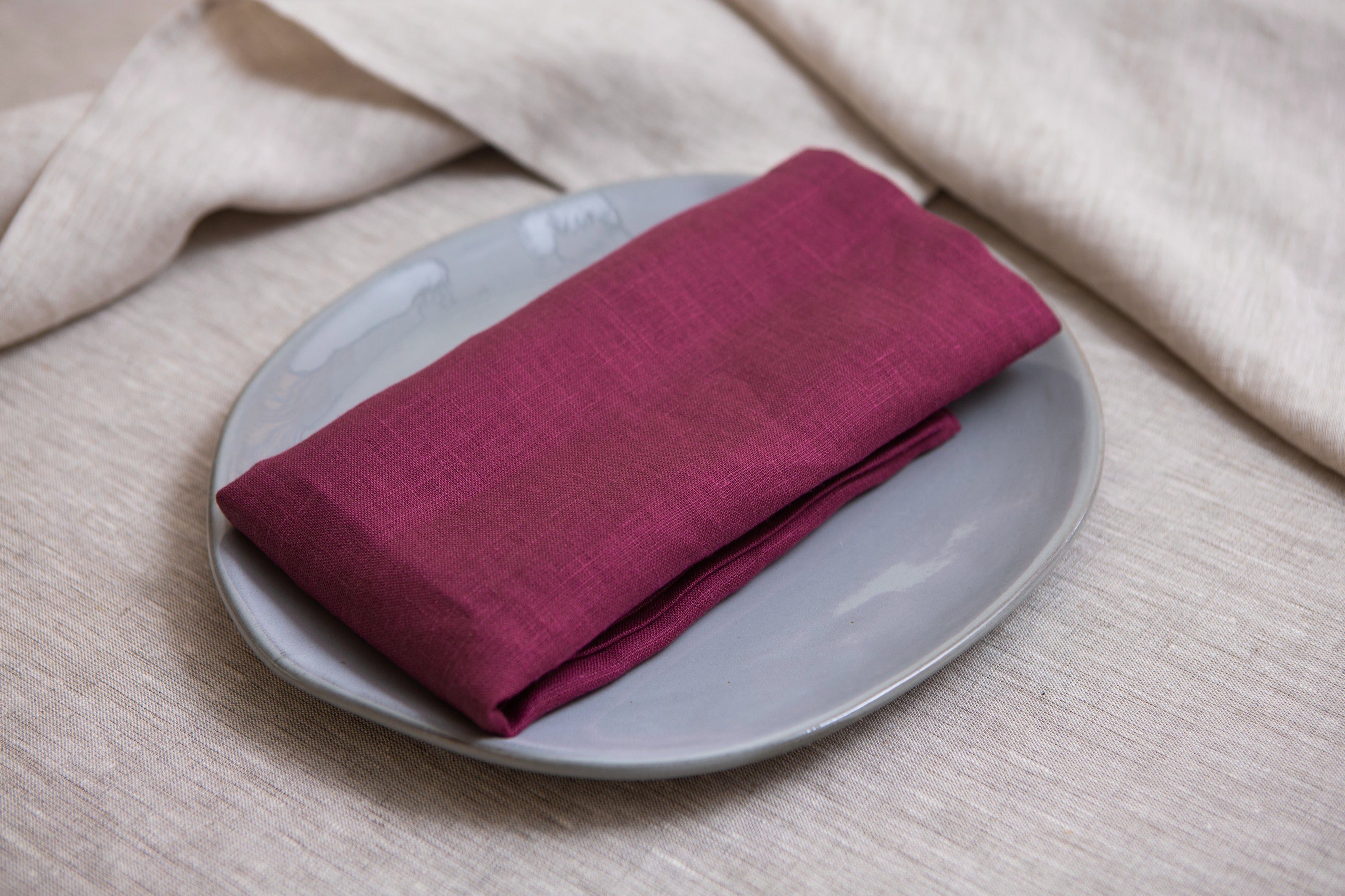 Timeless plum linen napkins made from 100% organic fabric. Stylish, durable, and sustainable table decor. Mother's ay gift.