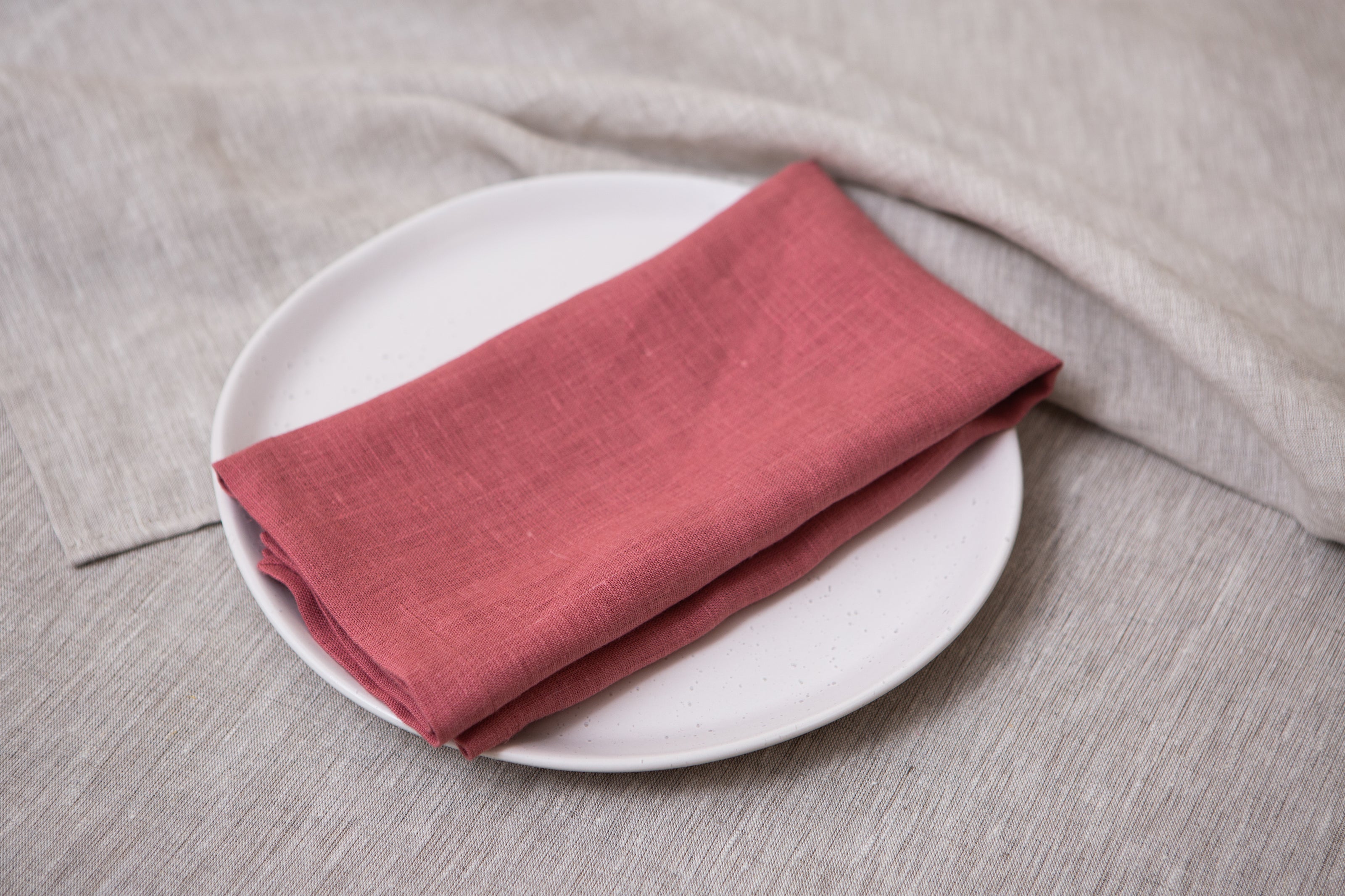 Salmon linen napkins made from 100% organic fabric. Stylish, durable, and sustainable table decor. Timeless Mother's day gift.