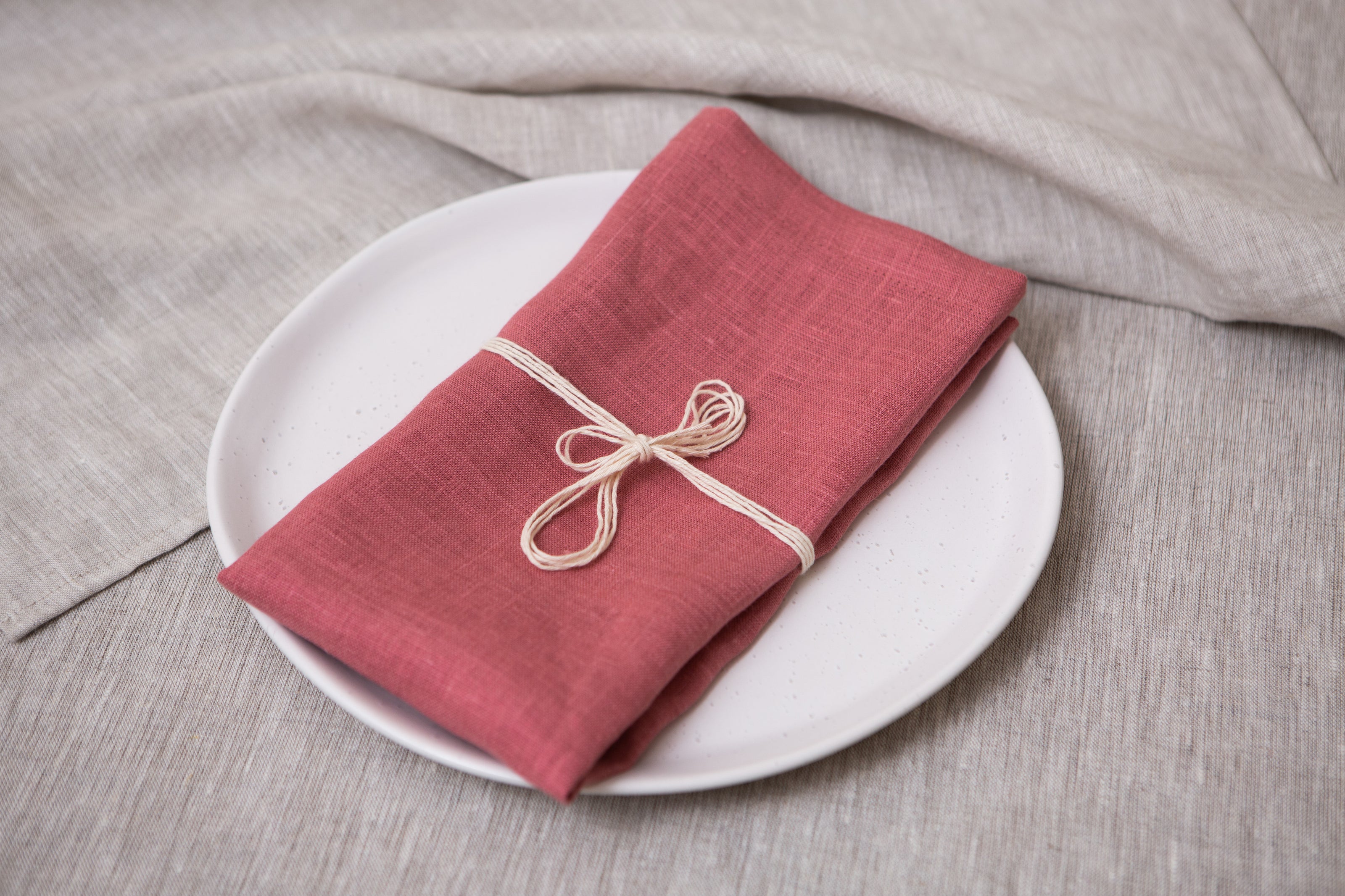 Classic salmon linen napkins crafted from eco-friendly organic fabric. A sustainable touch for every table setting. Mother's day gift.