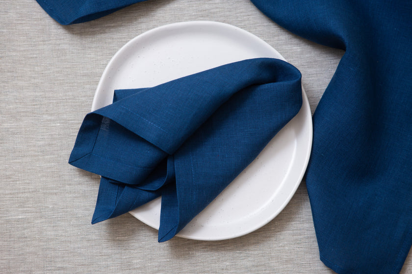 Blue organic linen napkins. Different sizes.