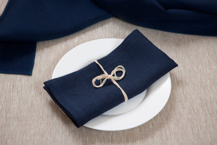 Old navy organic linen napkins with mitered corners. Sophisticated, sustainable, and perfect for any dining occasion. Perfect linen gift. Holidays home decor.