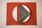 Terracotta organic linen placemats and sage napkins. Thanksgiving home decor. Mother day gift. CoolLinen store. Eco-gifts.