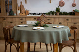 Sage organic linen tablecloth close-up