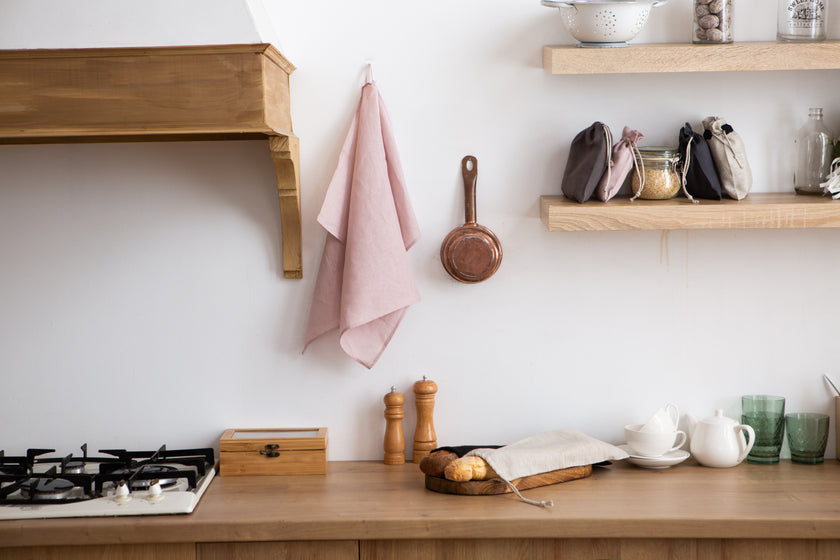 Pale pink linen towel. Eco-friendly gift for Mother's Day. Perfect natural home decor. Organic Washable Reusable Towels.
