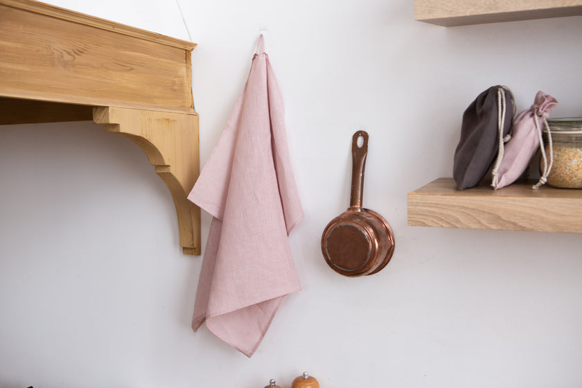 Delicate Pink Opal linen towel – 100% organic, eco-friendly, and perfect for kitchen, bath, or holiday decor.