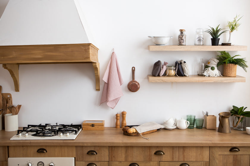 Blush Pink Opal linen tea towel – absorbent, durable, and a stylish zero-waste addition to your home.