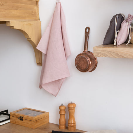 Pink Opal organic linen towel – a soft and elegant touch for your sustainable home decor and thoughtful gifting.