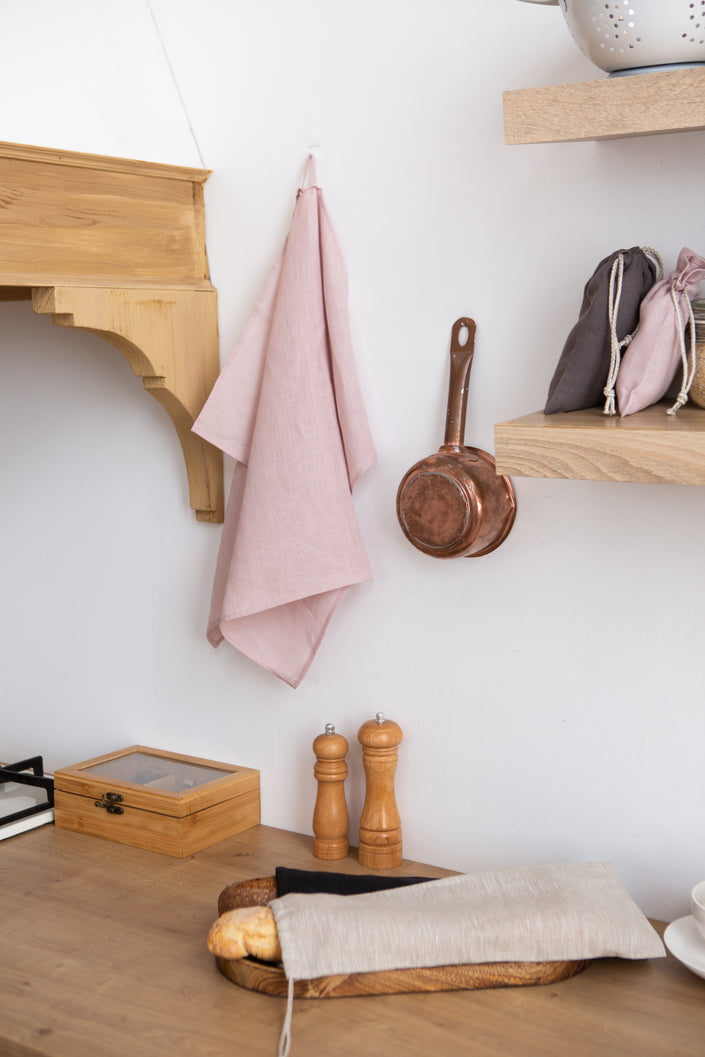 Pink Opal organic linen towel – a soft and elegant touch for your sustainable home decor and thoughtful gifting.