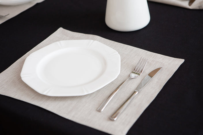 Organic linen placemats in varied colors.