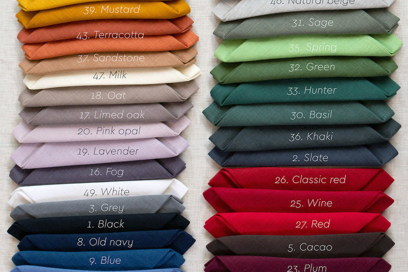 A palette of linen towels, napkins, placemats in various shades from the organic textile brand Coollinen. Pure linen. Perfect gift. 