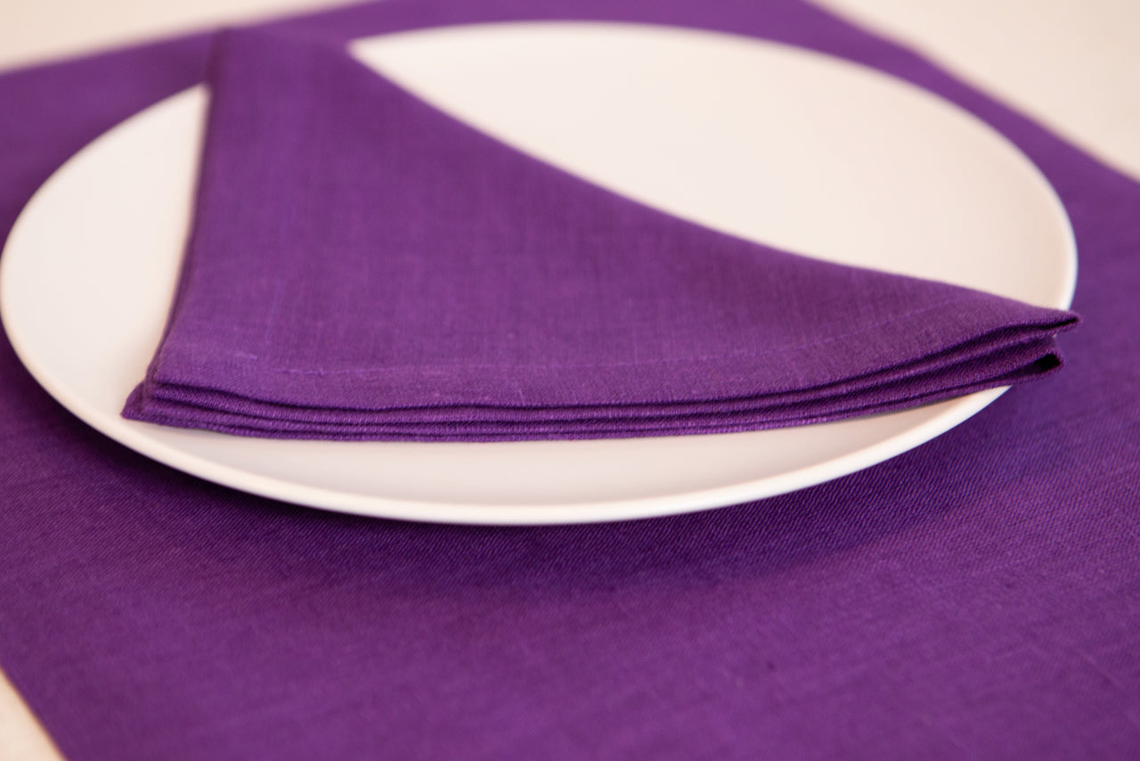 Symbolizing creativity, spirituality, and sophistication, the color violet holds deep meanings that further enhance the appeal of these organic linen napkins with mitered corners.