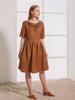 Hand-Embroidered Brown Linen-Silk Dress “Fox” (Exclusive Edition)