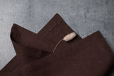 Cacao linen fabric close-up with mitered hem corner – CoolLinen color 5. Cacao