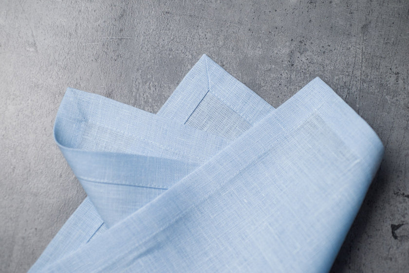 Snow linen fabric close-up with mitered hem corner – CoolLinen color Snow