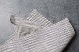 New Striped linen fabric close-up with mitered hem corner – CoolLinen color 48. New Striped
