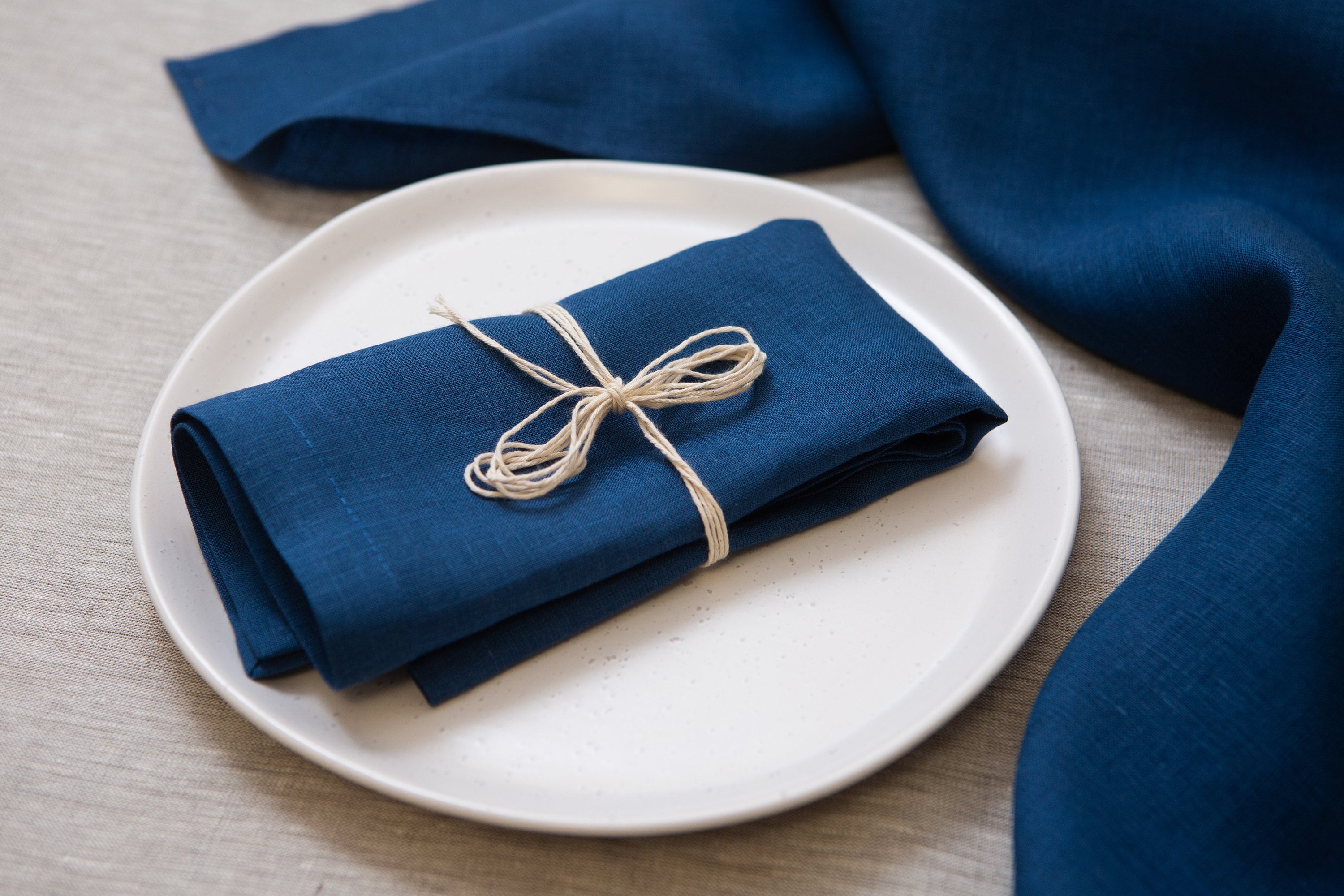 Organic Blue Linen Napkins: Reusable Dining Cloth, Valentines day gift