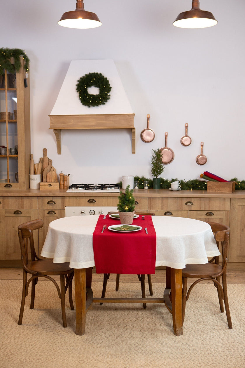 Oval linen tablecloth