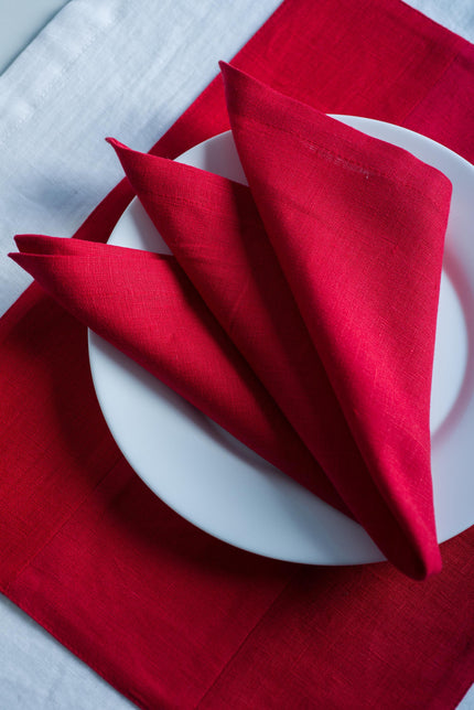 Red Organic Linen Napkins: Reusable Dinner Cloth, Holiday Decor, Valentines Day Gift