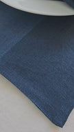 Blue shade linen placemats made from natural flax, zero-waste table linens for eco-friendly table styling.