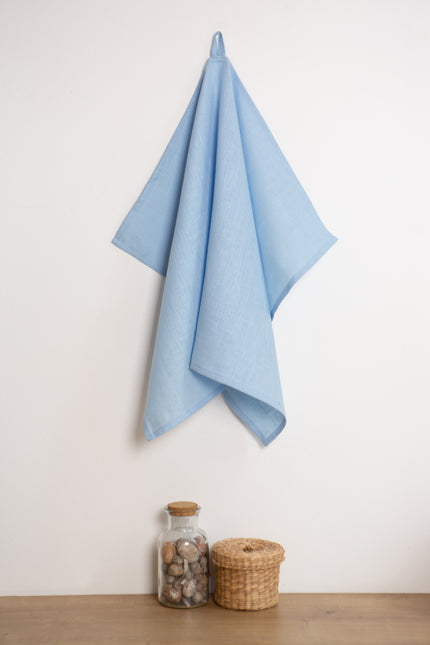 Sky blue organic linen towel – a soft, sustainable, and stylish home decor piece. Perfect for eco-conscious kitchens, holiday gifting, and everyday elegance.